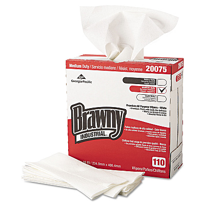 Brawny Professional Tall Dispenser All-Purpose DRC Wipers, 1-Ply, 9.25 x 16, Unscented, White, 110/Box 10 Boxes/Carton (GPC20075)