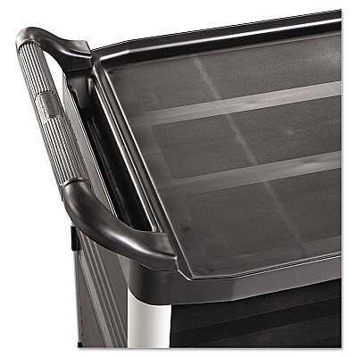 Rubbermaid Commercial Xtra Utility Cart with Enclosed Sides and Back, Plastic, 3 Shelves, 300 lb Capacity, 20" x 40.63" x 37.8", Black (RCP4093BLA)