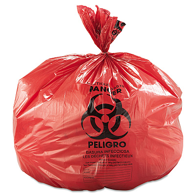 Inteplast Group Low-Density Commercial Can Liners, Infectious Waste Biohazard, 45 gal, 1.3 mil, 40" x 46", Red, Interleaved, 20/RL, 5 RL/CT (IBSSL4046R)