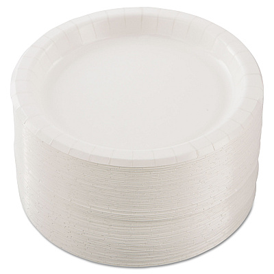 Solo Bare Eco-Forward Clay-Coated Paper Dinnerware, ProPlanet Seal, Plate, 8.5" dia, White, 125/Pack, 4 Packs/Carton (SCCMP9BR2054)