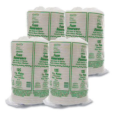 Dart Quiet Classic Laminated Foam Plates, 3-Compartment Plate, 9" dia, White, 125/Pack, 4 Packs/Carton (DCC9CPWQR)