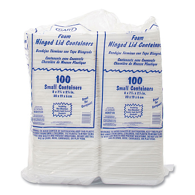 Dart Foam Hinged Lid Containers, 7.5 x 8 x 2.2, White, 200/Carton (DCC80HT1R)