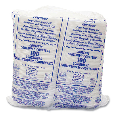 Dart Foam Hinged Lid Container, Performer Perforated Lid, 9 x 9.4 x 3, White, 100/Bag, 2 Bag/Carton (DCC90HTPF1R)