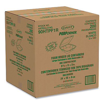 Dart Foam Hinged Lid Container, Performer Perforated Lid, 9 x 9.4 x 3, White, 100/Bag, 2 Bag/Carton (DCC90HTPF1R)