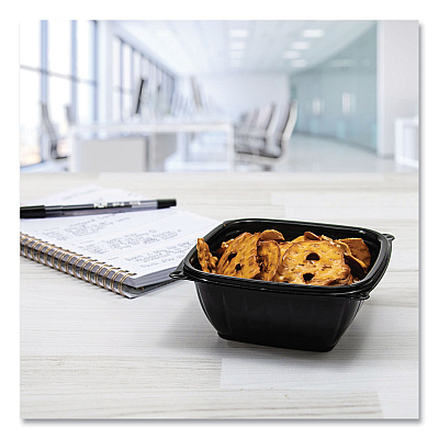 Dart PresentaBowls Pro Black Square Bowls, 12 oz, 5 x 5 x 2, Black, Plastic, 63/Bag, 8 Bags/Carton (DCCB12SB)