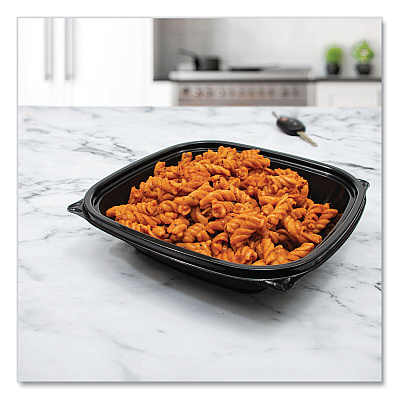 Dart PresentaBowls Pro Black Square Bowls, 24 oz, 8.5 x 8.5 x 1.8, Plastic, 63/Bag, 4 Bags/Carton (DCCB24SB)