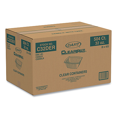 Dart ClearPac Containers, 32 oz, 9.4 x 6.8 x 2.1, Plastic, 63/Pack, 8 Pack/Carton (C32DER)