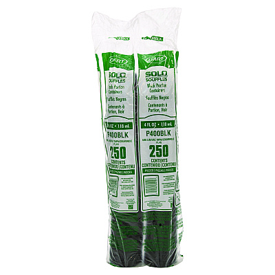 Dart Polystyrene Portion Cups, 4 oz, Black, 250/Bag, 10 Bags/Carton (DCCP400BLK)