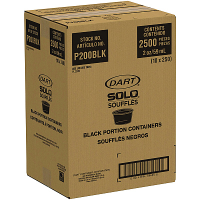 Dart Polystyrene Portion Cups, 2 oz, Black, 250/Bag, 10 Bags/Carton (DCCP200BLK)