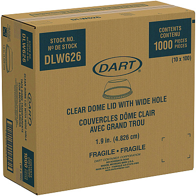 Dart Open-Top Dome Lid, Fits 16 oz to 24 oz Plastic Cups, Clear, 1.9" Dia Hole, 1,000/Carton (DCCDLW626)