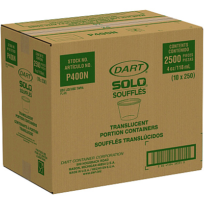 Dart Polystyrene Portion Cups, 4 oz, Translucent, 250/Bag, 10 Bags/Carton (DCCP400N)