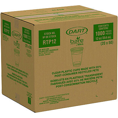 Dart Bare Eco-Forward RPET Cold Cups, 12 oz to 14 oz, Leaf Design, Clear, Squat, 50/Pack (DCCRTP12BAREPK)