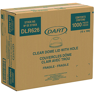 Dart Ultra Clear Dome Cold Cup Lids, Fits 16 oz to 24 oz Cups, PET, Clear, 1,000/Carton (DCCDLR626CT)