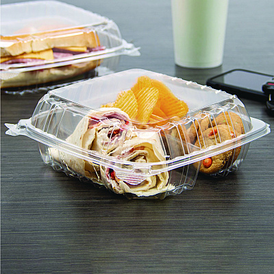 Dart ClearSeal Hinged-Lid Plastic Containers, 8.25 x 8.25 x 3, Clear, Plastic, 125/Pack, 2 Packs/Carton (DCCC90PST3)