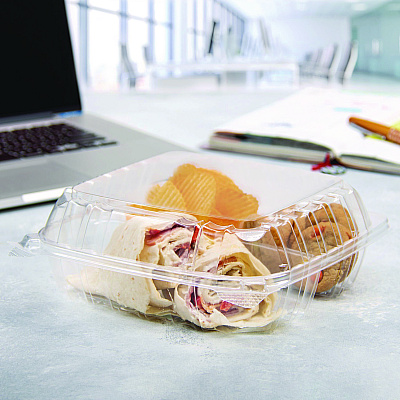 Dart ClearSeal Hinged-Lid Plastic Containers, 8.25 x 8.25 x 3, Clear, Plastic, 125/Pack, 2 Packs/Carton (DCCC90PST3)