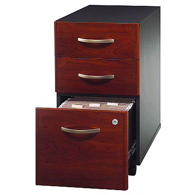 Bush Series C Mobile Pedestal File, Left/Right, 3-Drawers: Box/Box/File, Legal/Letter/A4/A5, Cherry/Gray, 15.75" x 20.25" x 27.88" (BSHWC24453SU)