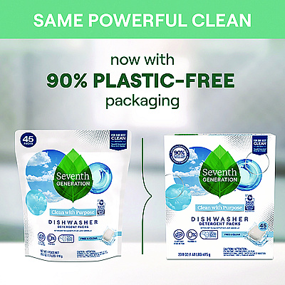 Seventh Generation Natural Automatic Dishwasher Detergent Packs, Free and Clear, 45 Powder Packets/Box (SEV45180EA)