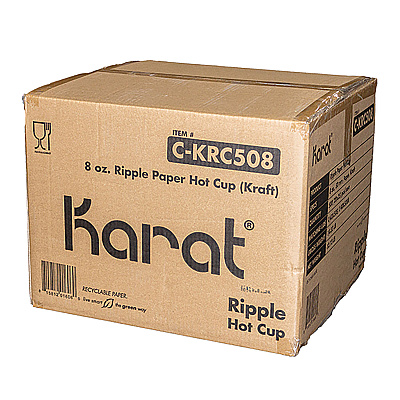 Karat Ripple Hot Cups, 8 oz, Kraft/White, 500/Carton (KRTCKRC508)