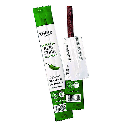 Think Jerky Jalapeno 100% Grass-Fed Beef Sticks, 1 oz Individually Wrapped Sticks, 20/Carton (GRR33700003)
