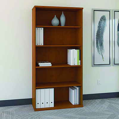 Bush Series C Collection Bookcase, Five-Shelf, 35.63w x 15.38d x 72.78h, Natural Cherry (BSHWC72414)