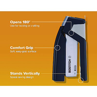 Bostitch InJoy One-Finger 3-in-1 Eco-Friendly Compact Stapler, 20-Sheet Capacity, Black (ACI1510)