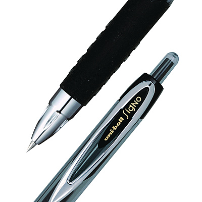 uniball Signo 207 Gel Pen, Retractable, Fine 0.5 mm, Black Ink, Smoke/Black Barrel, 4/Pack (UBC61270)