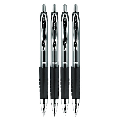 uniball Signo 207 Gel Pen, Retractable, Fine 0.5 mm, Black Ink, Smoke/Black Barrel, 4/Pack (UBC61270)