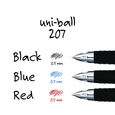 uniball Signo 207 Gel Pen, Retractable, Fine 0.5 mm, Black Ink, Smoke/Black Barrel, 4/Pack (UBC61270)