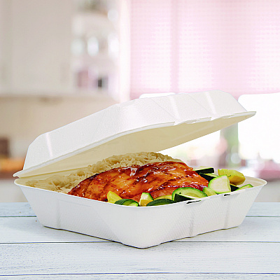 Dart Compostable Fiber Hinged Trays, ProPlanet Seal, 8.98 x 9.35 x 2.17, Ivory, Molded Fiber, 200/Carton (DCCHC9FBR1)