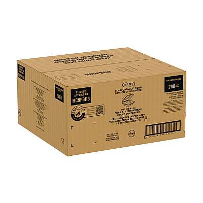 Dart Compostable Fiber Hinged Trays, ProPlanet Seal, 3-Compartment, 9.25 x 9.45 x 2.17, Ivory, Molded Fiber, 200/Carton (DCCHC9FBR3)