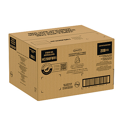 Dart Compostable Fiber Hinged Containers, ProPlanet Seal, 6.34 x 9.06 x 1.97, Ivory, Molded Fiber, 200/Carton (DCCHC206FBR1)