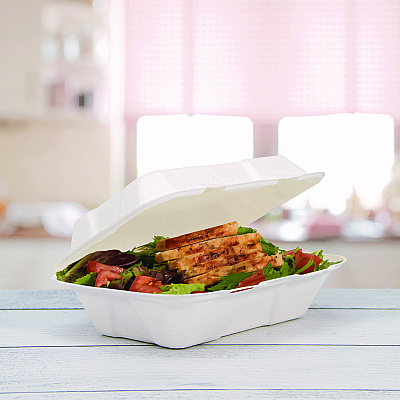 Dart Compostable Fiber Hinged Containers, ProPlanet Seal, 6.34 x 9.06 x 1.97, Ivory, Molded Fiber, 200/Carton (DCCHC206FBR1)