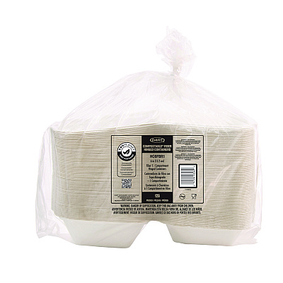 Dart Compostable Fiber Hinged Trays, ProPlanet Seal, 5.9 x 6.08 x 1.83, Ivory, Molded Fiber, 500/Carton (DCCHC6FBR1)