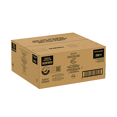 Dart Compostable Fiber Hinged Trays, ProPlanet Seal, 3-Compartment, 8.03 x 8.4 x 1.93, Ivory, Molded Fiber, 200/Carton (DCCHC8FBR3)