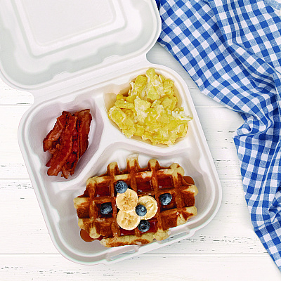 Dart Compostable Fiber Hinged Trays, ProPlanet Seal, 3-Compartment, 8.03 x 8.4 x 1.93, Ivory, Molded Fiber, 200/Carton (DCCHC8FBR3)