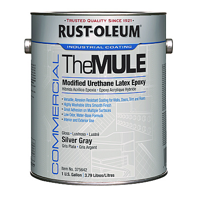 Rust-Oleum Commercial The MULE (Modified Urethane Latex Epoxy), Interior/Exterior, Gloss Silver Gray, 1 gal Bucket/Pail, 2/Carton (RST375642)