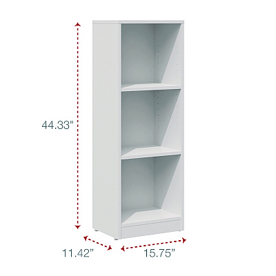 Workspace by Alera Three-Shelf Narrow-Footprint Bookcase, 15.75" x 11.42" x 44.33", White (ALEWS161248WT)