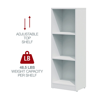 Workspace by Alera Three-Shelf Narrow-Footprint Bookcase, 15.75" x 11.42" x 44.33", White (ALEWS161248WT)
