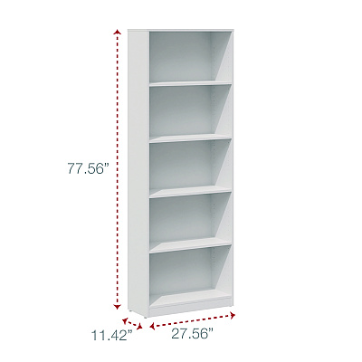 Workspace by Alera Five-Shelf Bookcase, 27.56" x 11.42" x 77.56", White (ALEWS281278WT)