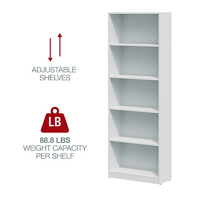 Workspace by Alera Five-Shelf Bookcase, 27.56" x 11.42" x 77.56", White (ALEWS281278WT)