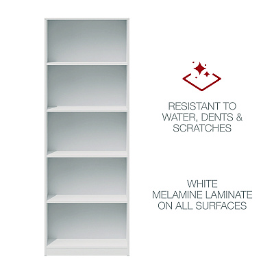 Workspace by Alera Five-Shelf Bookcase, 27.56" x 11.42" x 77.56", White (ALEWS281278WT)
