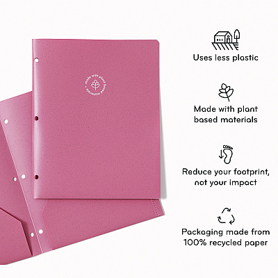 U Brands U-Eco Poly Two-Pocket Folders, Three-Hole Punched, Poly/Wheat Straw, 11 x 8.5, Assorted,12/Pack (UBR6600U0112)
