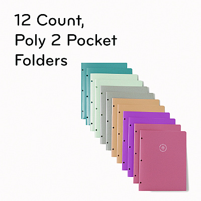 U Brands U-Eco Poly Two-Pocket Folders, Three-Hole Punched, Poly/Wheat Straw, 11 x 8.5, Assorted,12/Pack (UBR6600U0112)
