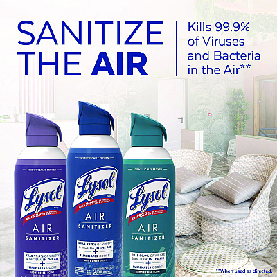 LYSOL Air Sanitizer Spray, Light Breeze Scent, 10 oz Aerosol Can, 6/Carton (RAC99394CT)