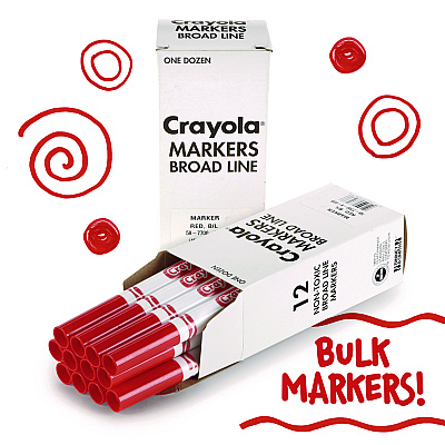 Crayola Bulk Broad Line Marker, Broad Bullet Tip, Red, 12/Box (CYO587700038)