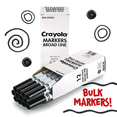 Crayola Bulk Broad Line Marker, Broad Bullet Tip, Black, 12/Box (CYO587700051)