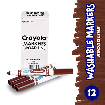 Crayola Broad Line Washable Markers, Broad Bullet Tip, Brown, 12/Box (CYO587800007)