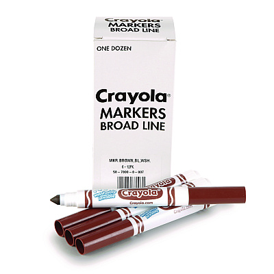 Crayola Broad Line Washable Markers, Broad Bullet Tip, Brown, 12/Box (CYO587800007)