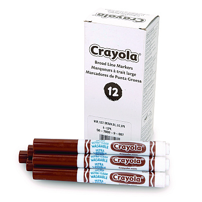 Crayola Broad Line Washable Markers, Broad Bullet Tip, Brown, 12/Box (CYO587800007)