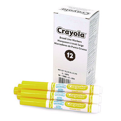 Crayola Broad Line Washable Markers, Broad Bullet Tip, Yellow, 12/Box (CYO587800034)